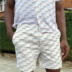 POLO RALPH LAUREN PREPSTER SHORT IN WHITE WITH ALL OVER LOGO MED 6”